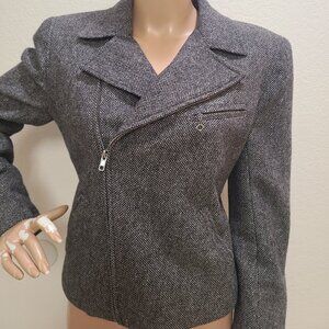 LAUREN RALPH LAUREN 100% WOOL TWEED MOTO JACKET CROPPED ZIP FRONT sz 10